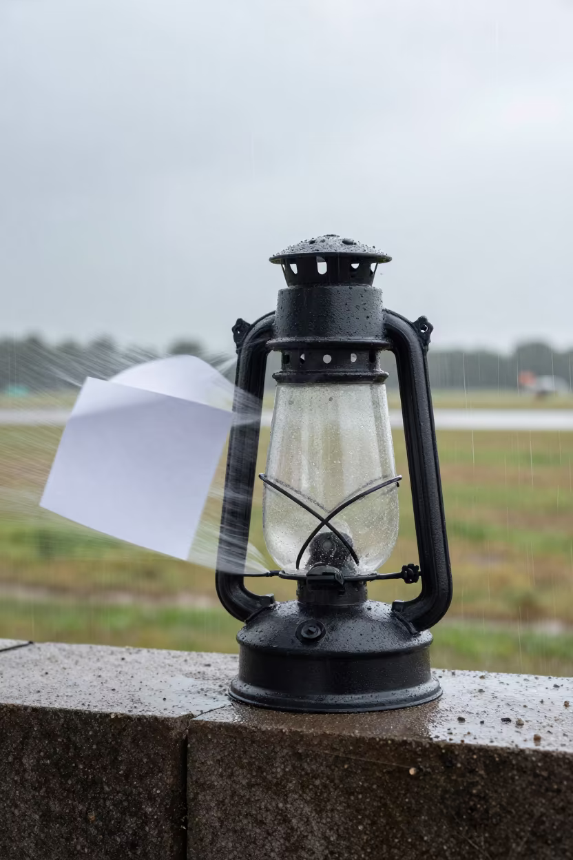 Hungarian Airbase Desk Lantern Rain Upward Noon in along an airbase flight line in Hungary