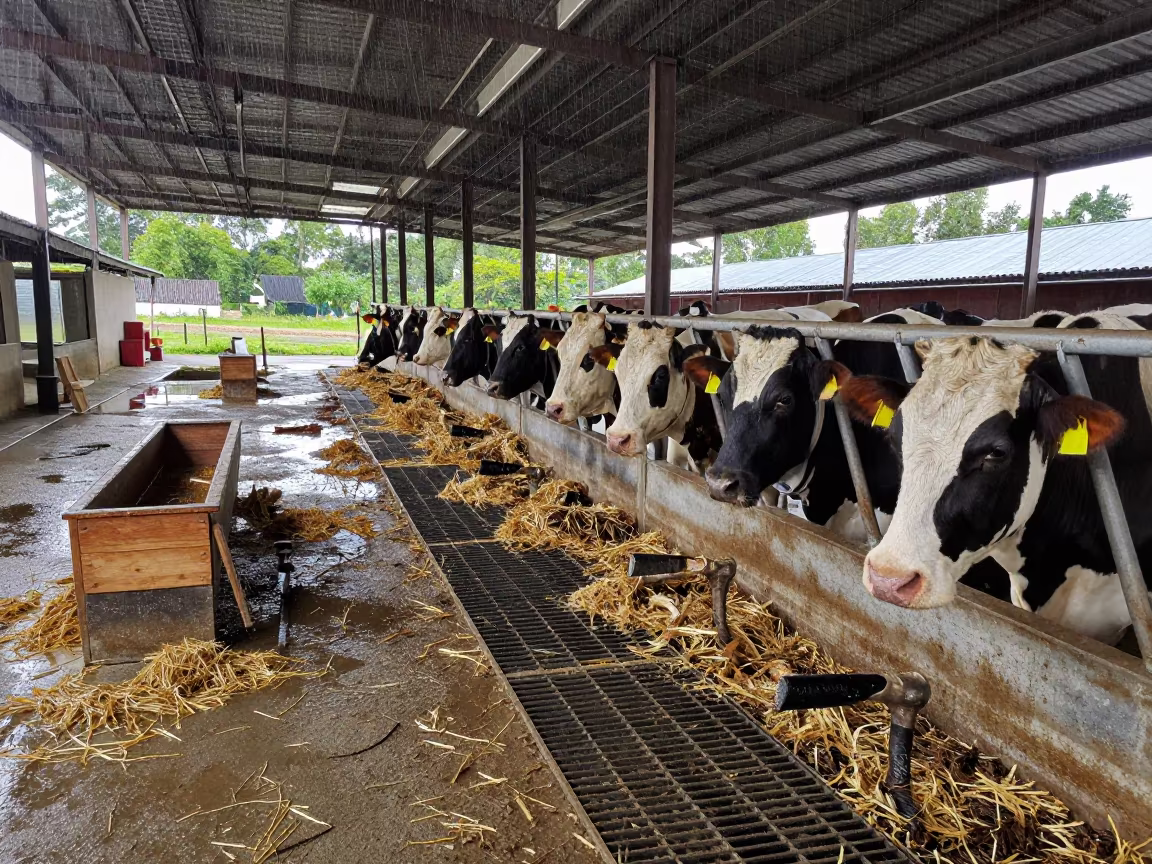 Hungarian Cattle Hooves on Wet Steel Grating in near a windbreak and water trough in Hungary