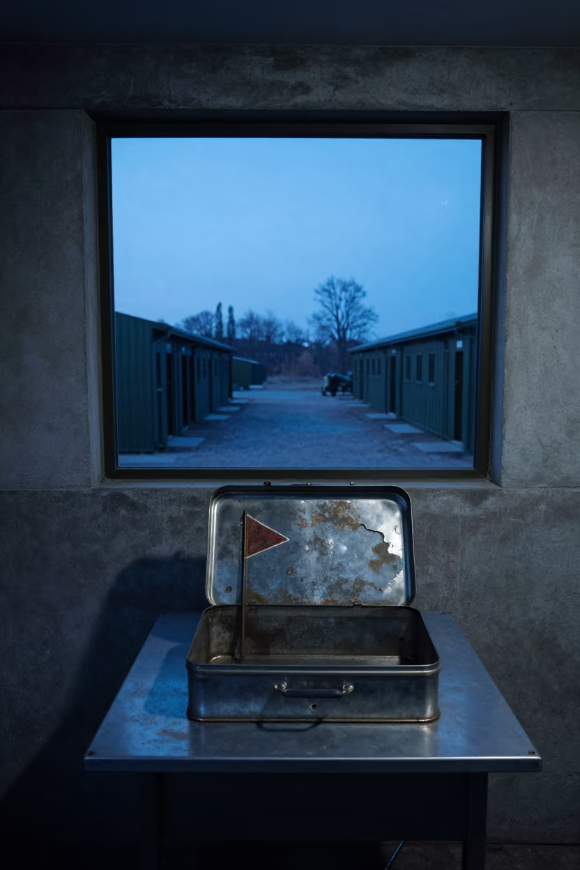 Hungarian Command Post Drill Flag Tin Twilight in inside a command post in Hungary