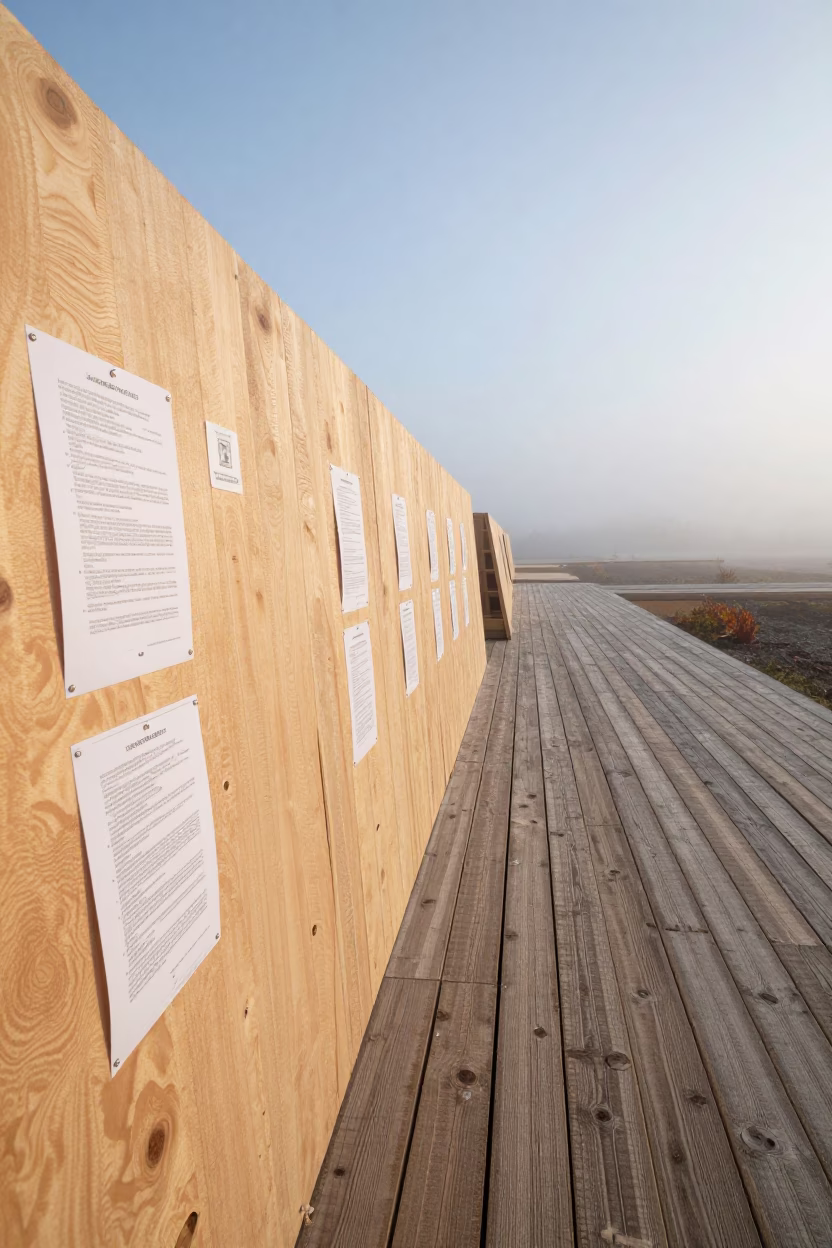 Hungarian Construction Permit Board at Dawn in on an active construction deck in Hungary