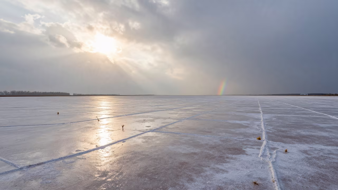 Hungarian Salt Flat Sun Shower Winter Panorama in in Hungary