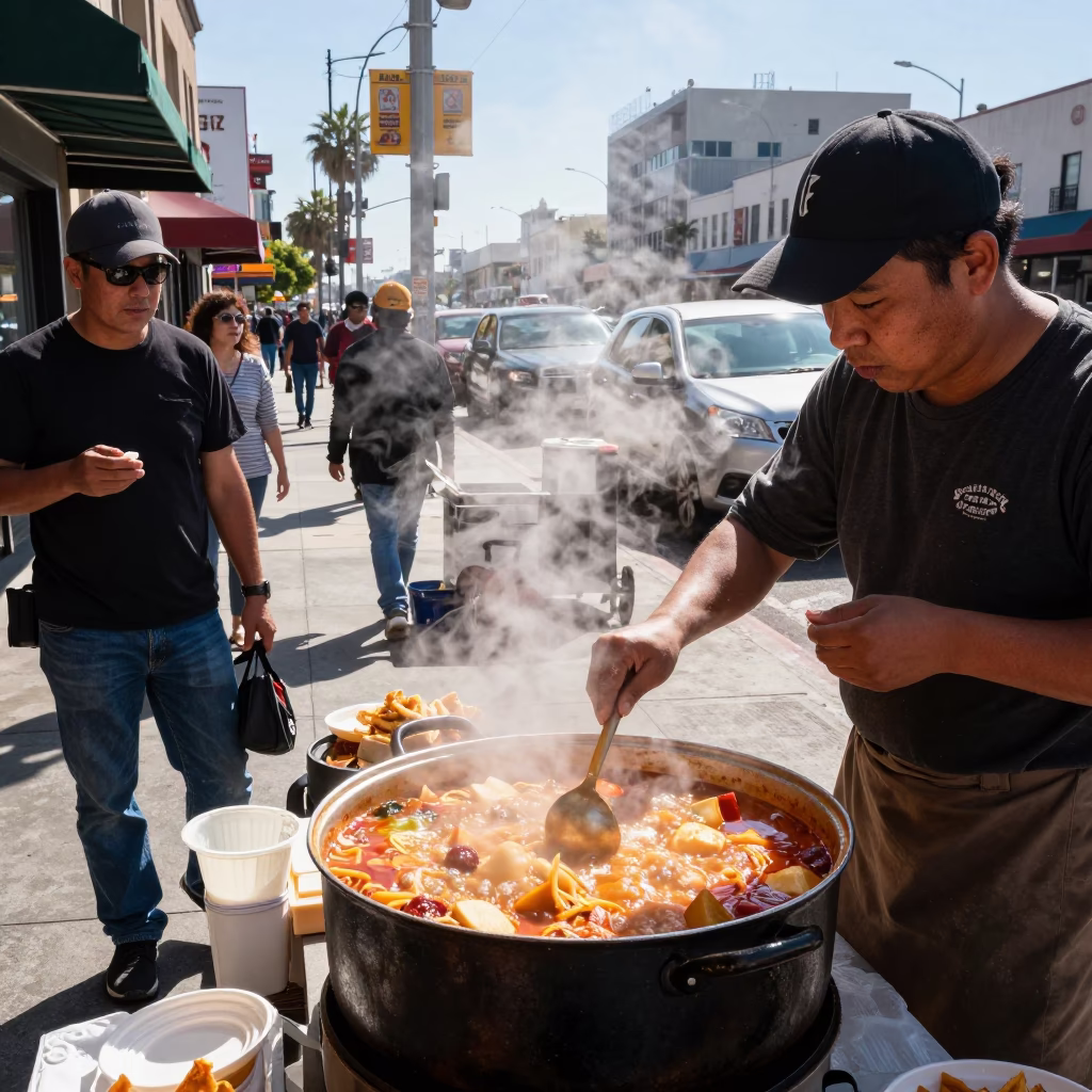 Hungry Pedestrians in Los Angeles at Midday Light in in Los Angeles, California, United States