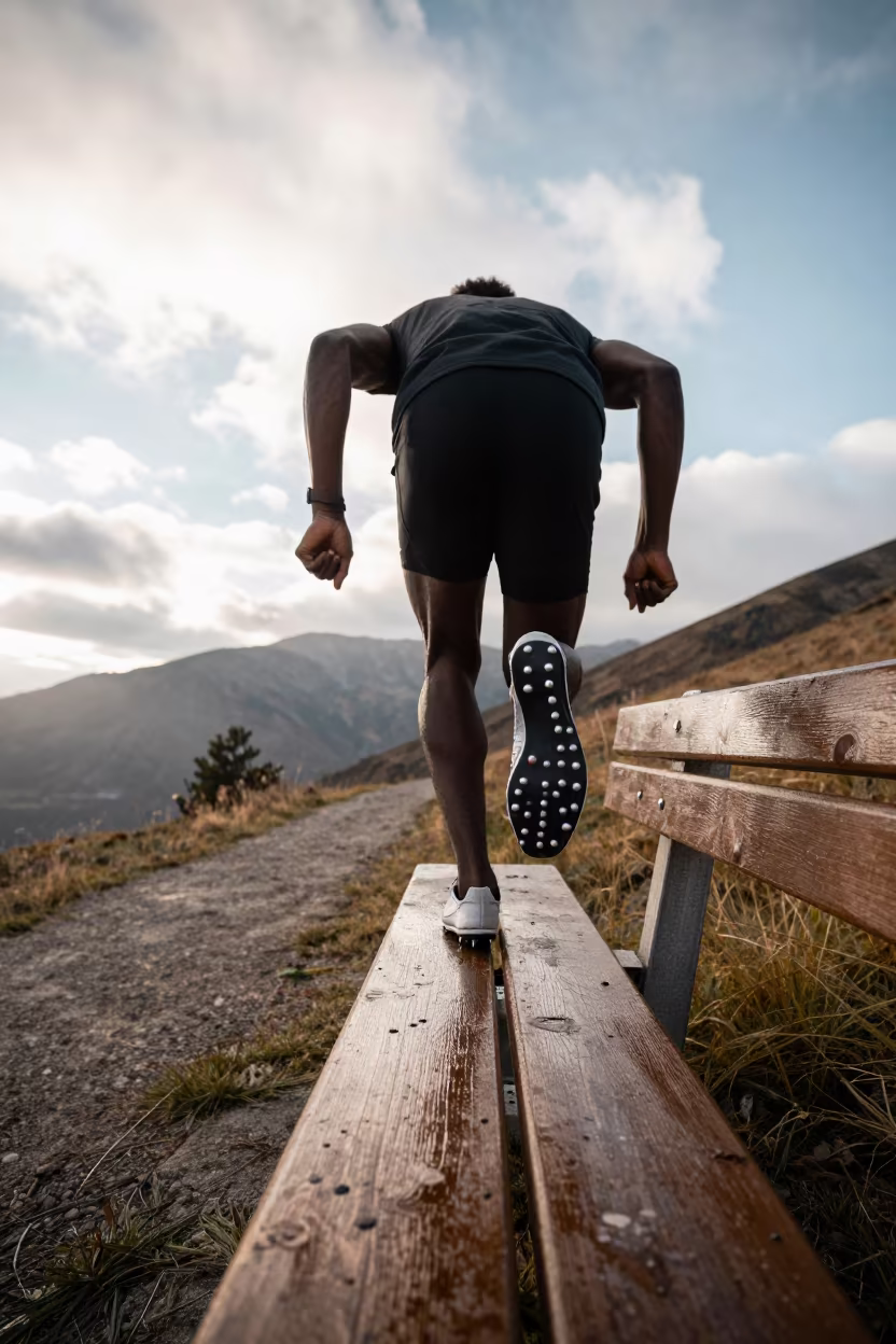 Hurdler Spikes on Damp Bench Mountain Path in on a mountain path near Port Elizabeth