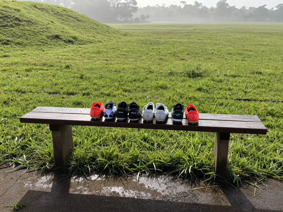 Hurdler Spikes on Damp Hillside Bench in on a hillside near Gusau