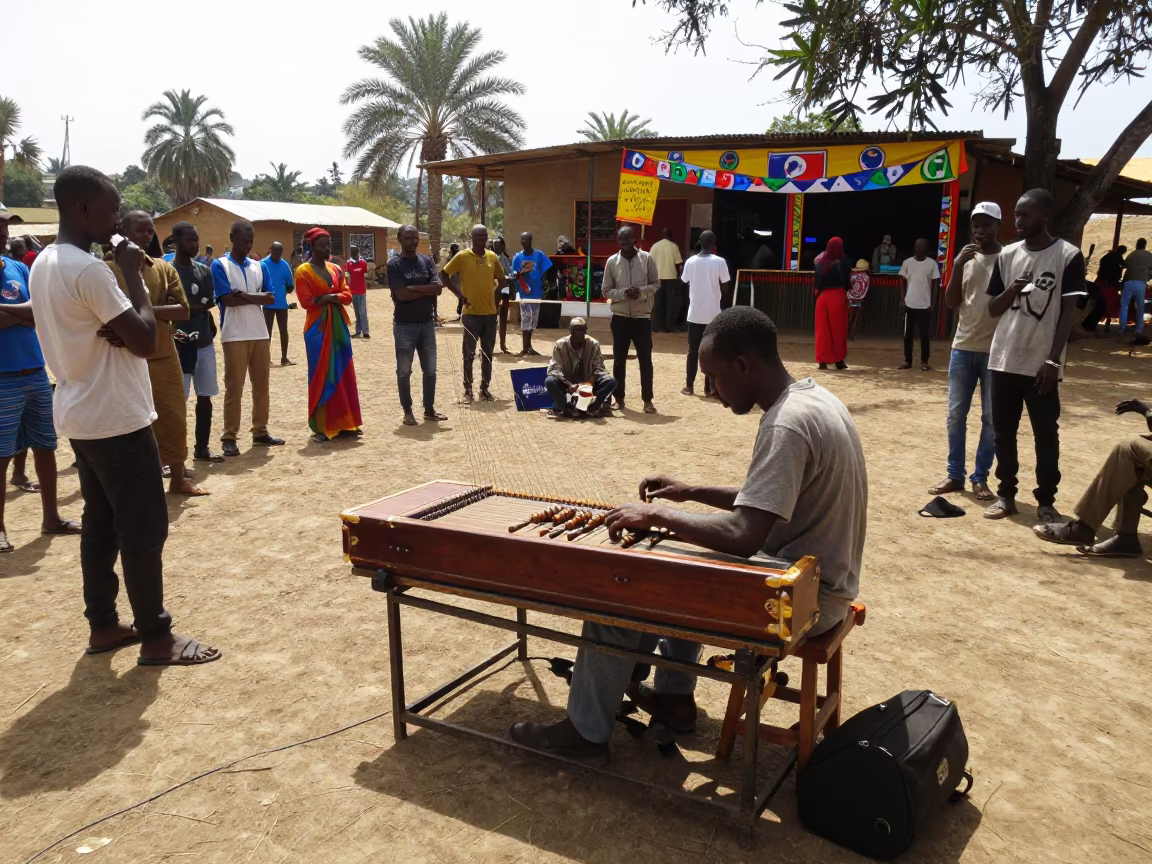 Hurdy Gurdy Player at Adama Jazz Club in at a jazz club in Adama