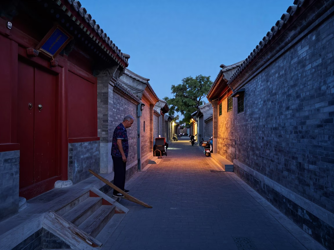 Hutong Alley at Blue Hour in Beijing in in Beijing, China