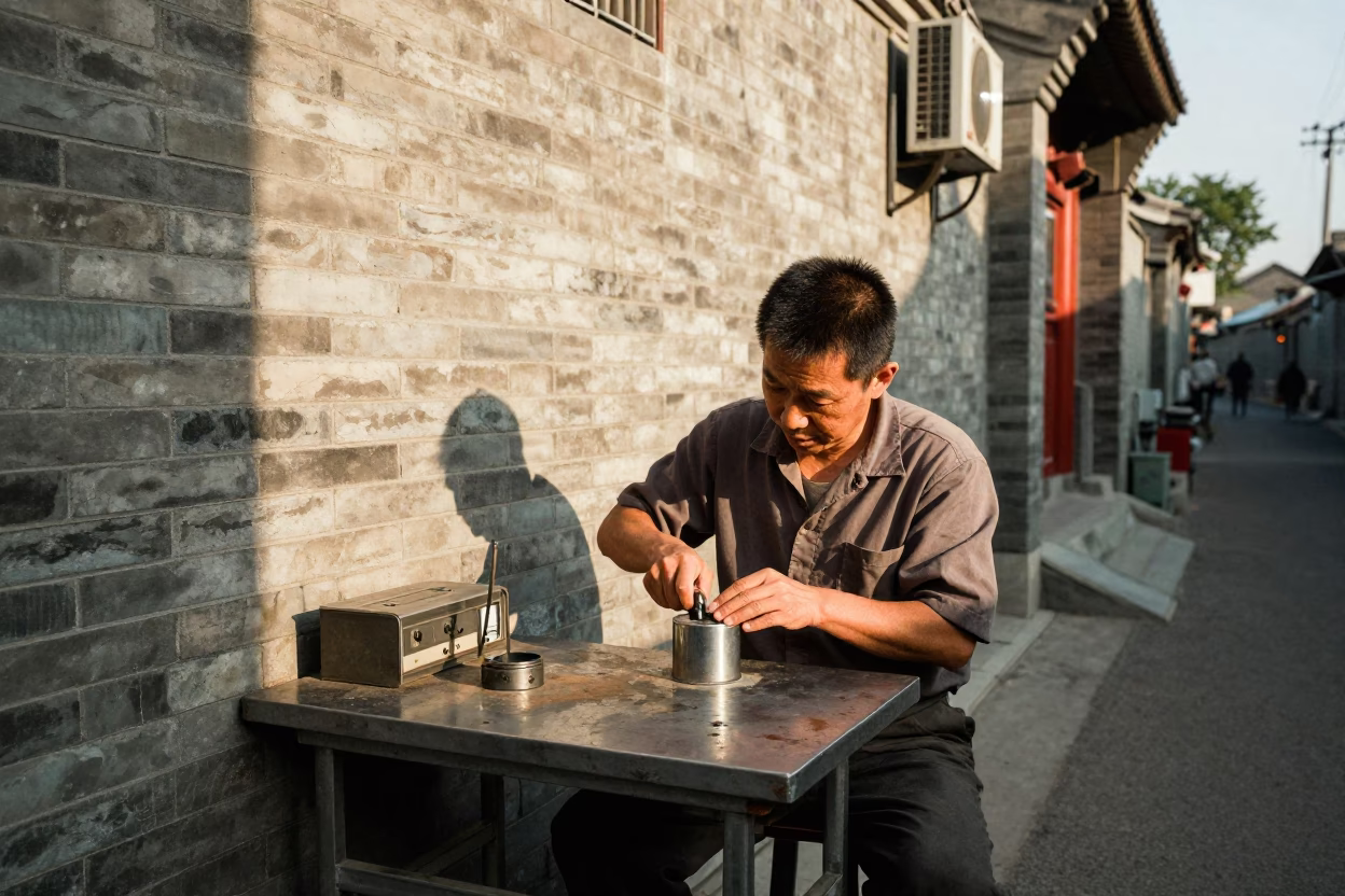 Hutong Alley in Beijing at Clear Late-afternoon Light in in Beijing, China