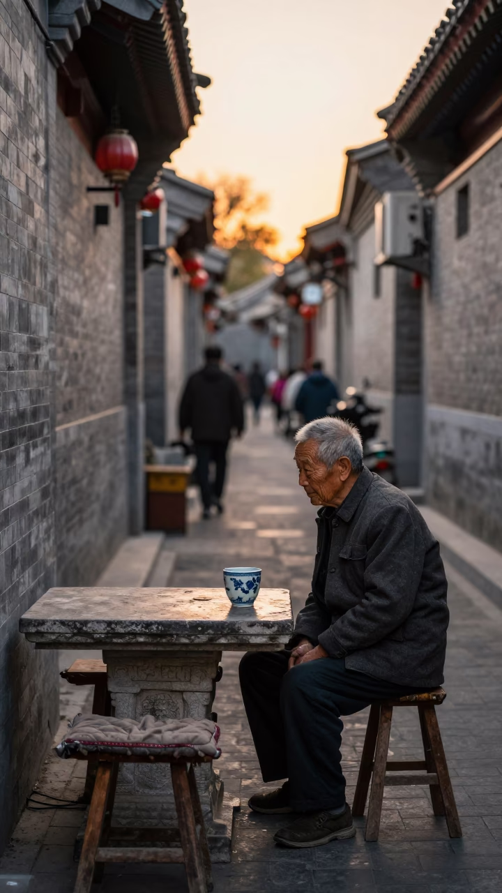 Hutong Alley in Beijing at Sunset Light in in Beijing, China
