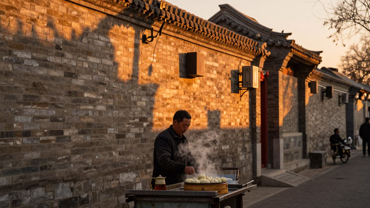 Hutong Alley in Beijing at Sunset Light in in Beijing, China