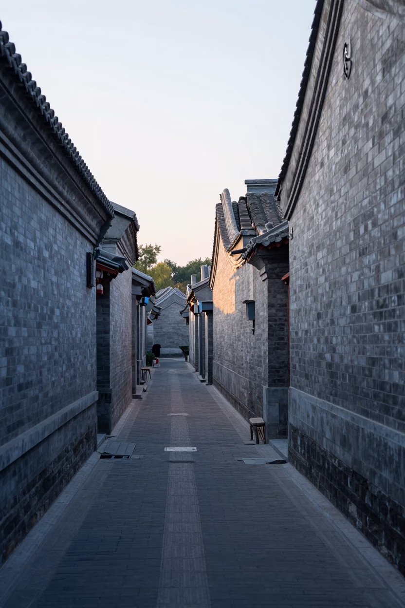 Hutong Alleyway in Beijing at The Early Morning Light in in Beijing, China