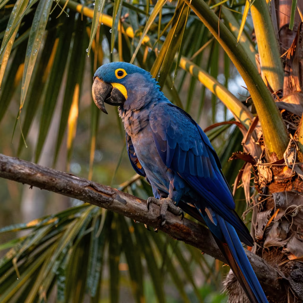 Hyacinth Macaw Perched in Queensland Palm in in Queensland