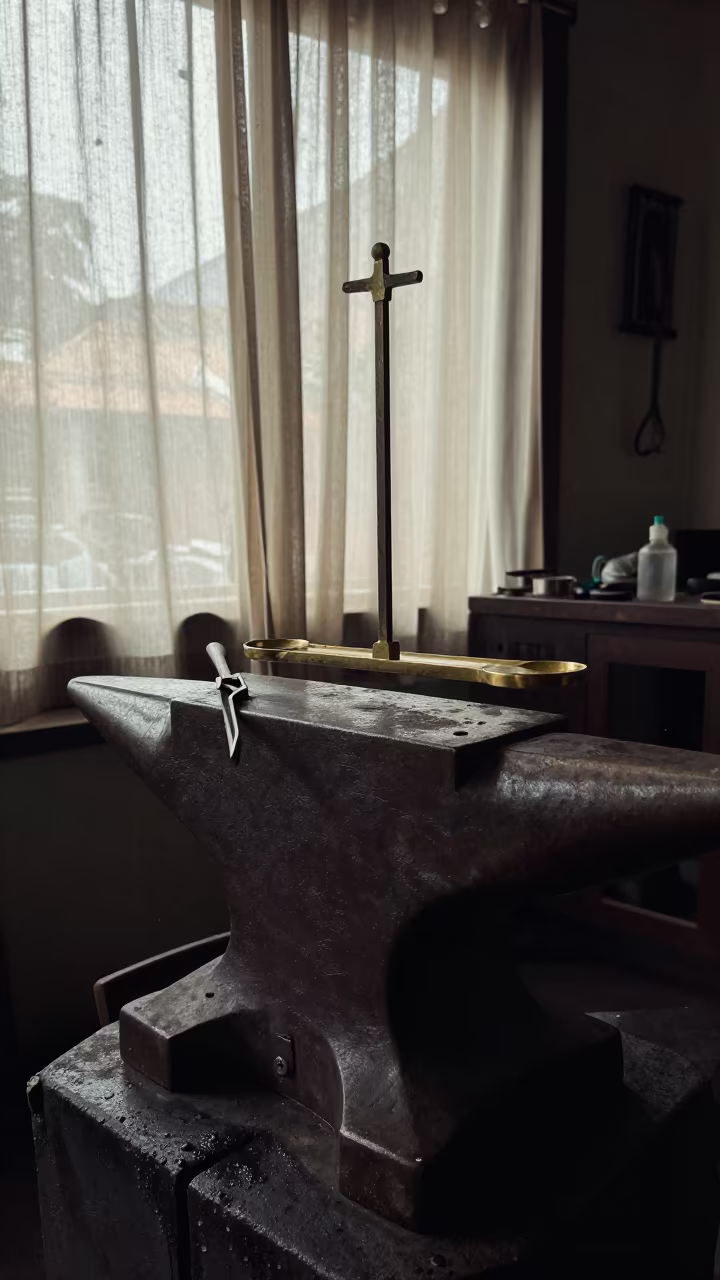 Hyderabad Anvil in Rainy Afternoon Light in in a studio in Hyderabad