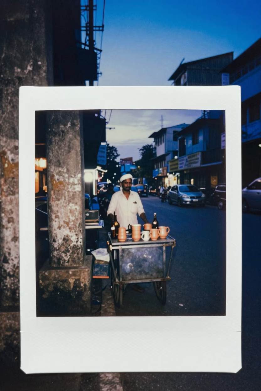 Hyderabad Blue Hour Street Scene with Ceramic Mugs and Bottle on Concrete Viaduct in in Hyderabad, India