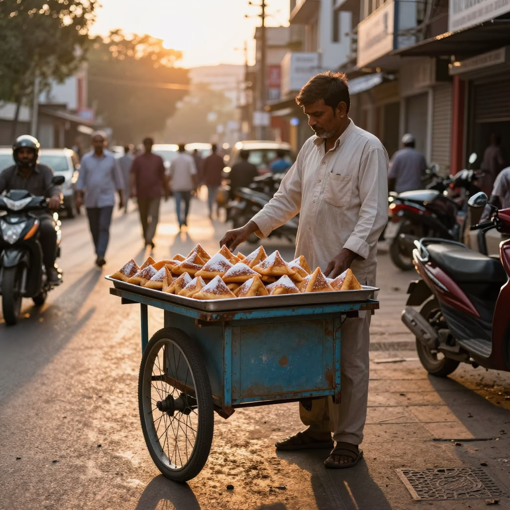 Hyderabad Hot Mandazi at Sunset Light in in Hyderabad, India