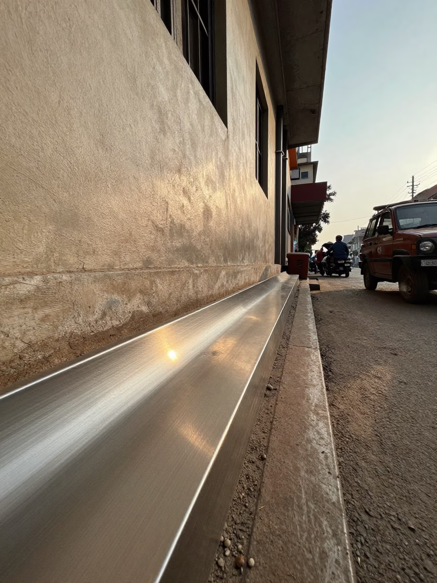 Hyderabad India Early Afternoon Street Scene With Brushed Steel Sill And Stool Light in in Hyderabad, India