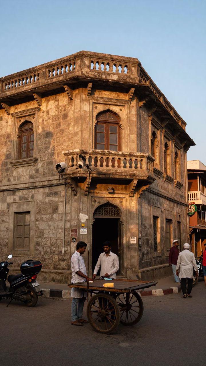 Hyderabad India Early Evening Street Scene with Vintage Details in in Hyderabad, India