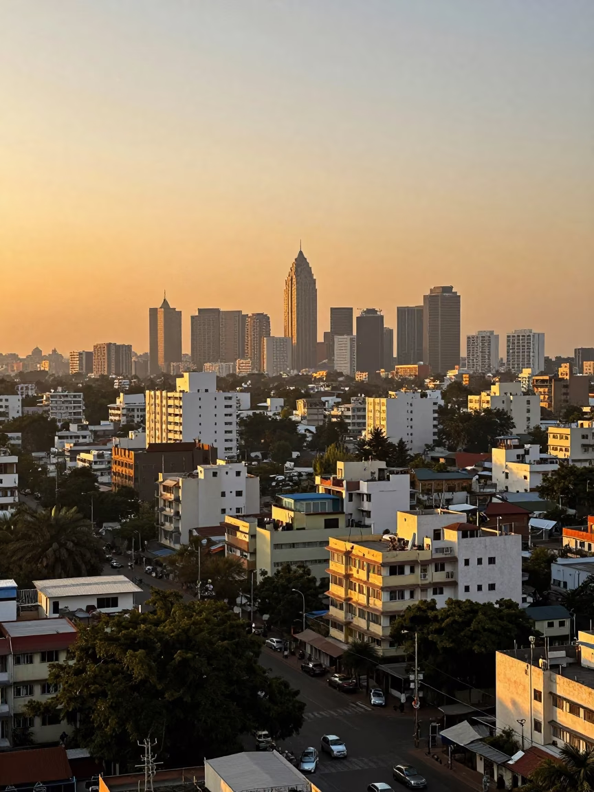 Hyderabad India Evening Light Urban Skyline and Street Level Details in in Hyderabad, India