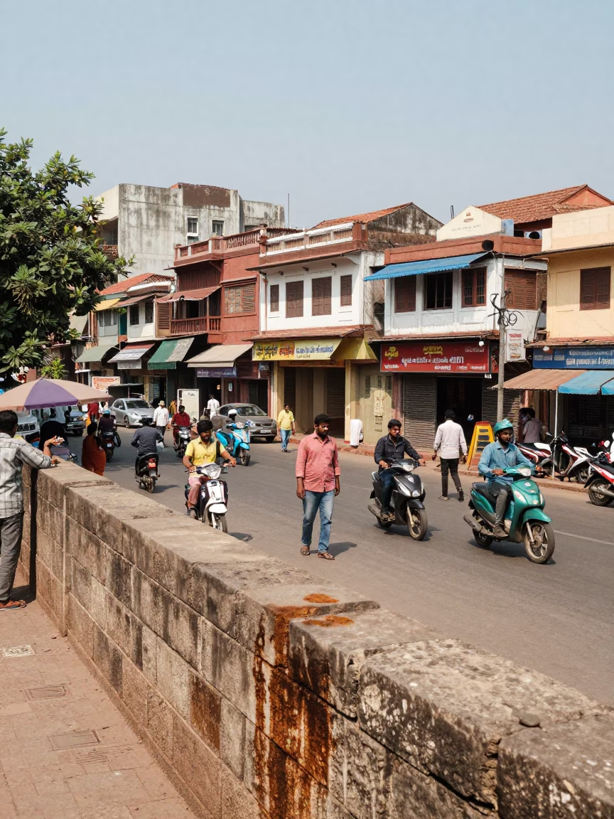 Hyderabad India midday street scene with traditional architecture and daily life in in Hyderabad, India
