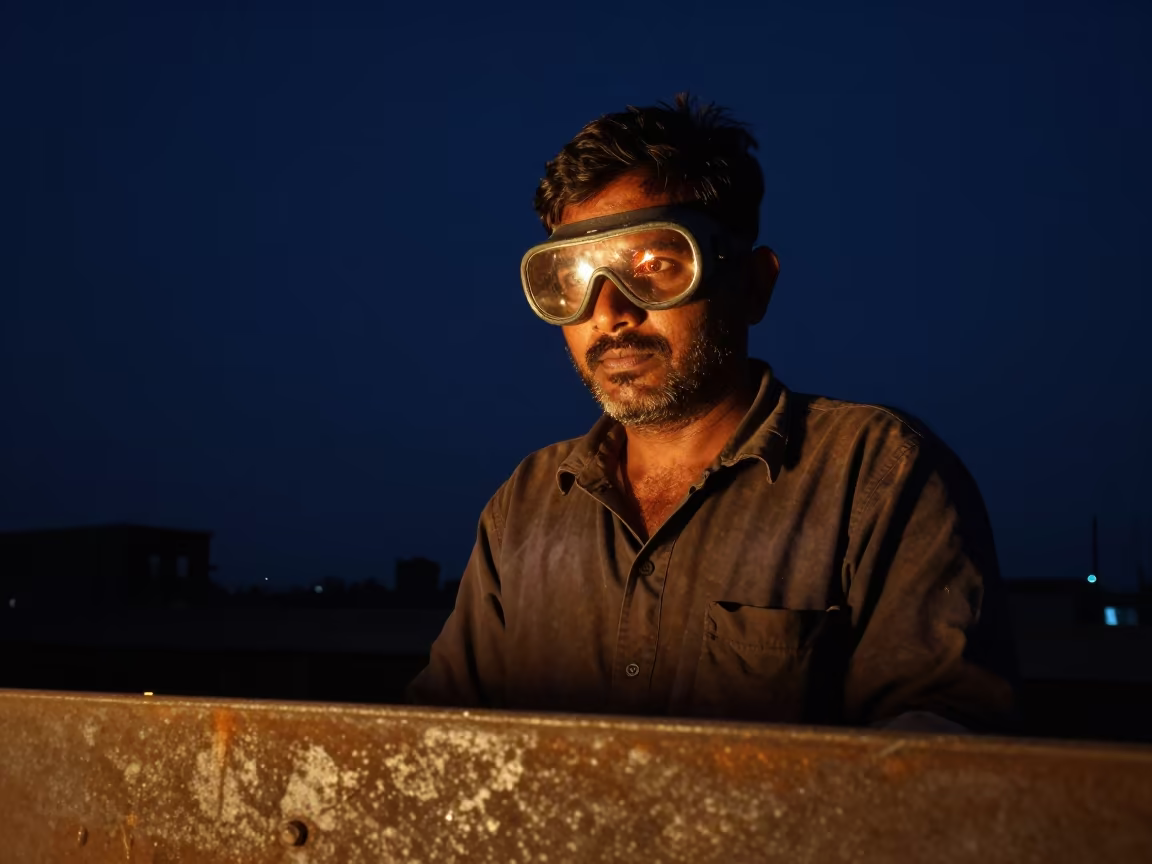 Hyderabad Steelworker Sparks in Goggles Night in in Hyderabad