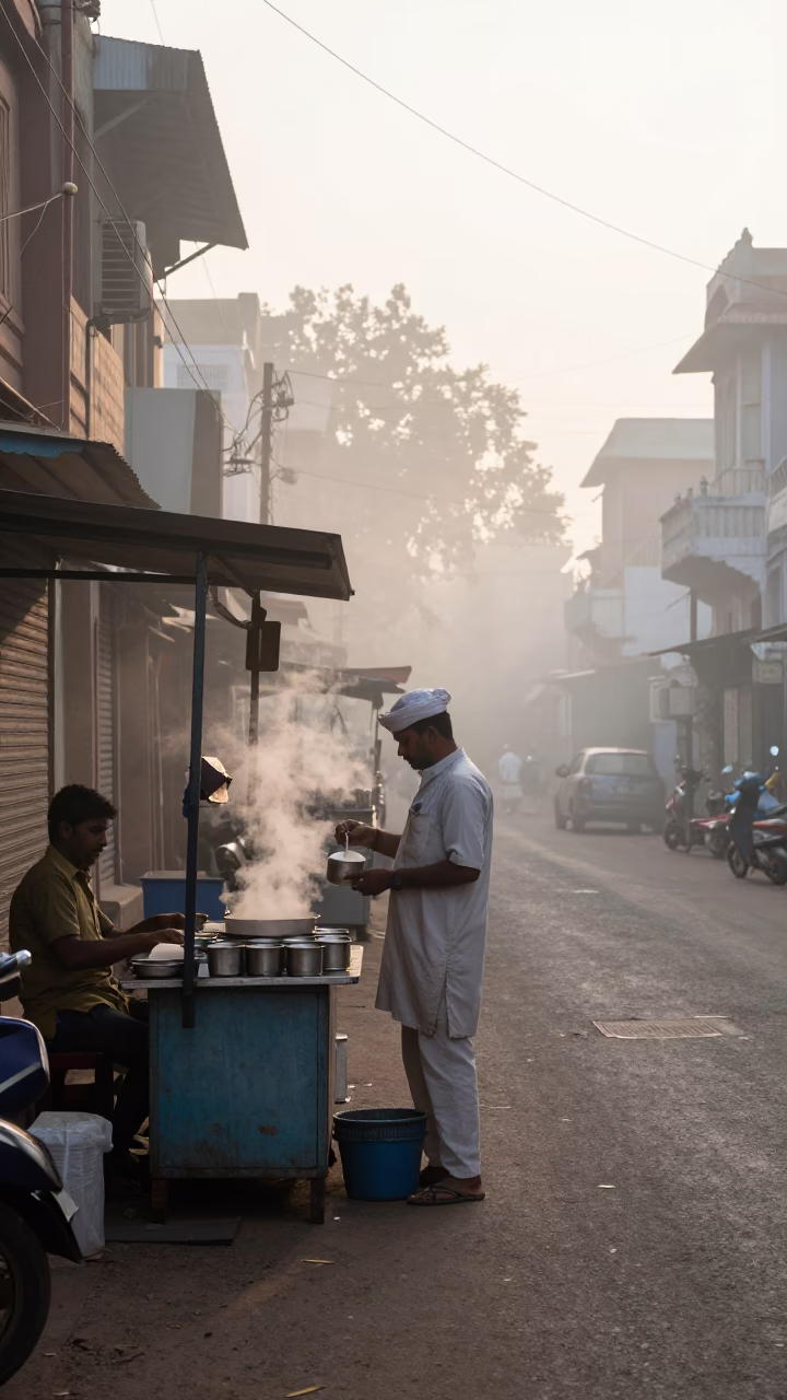 Hyderabad Street Scene at Dawn Light in in Hyderabad, India