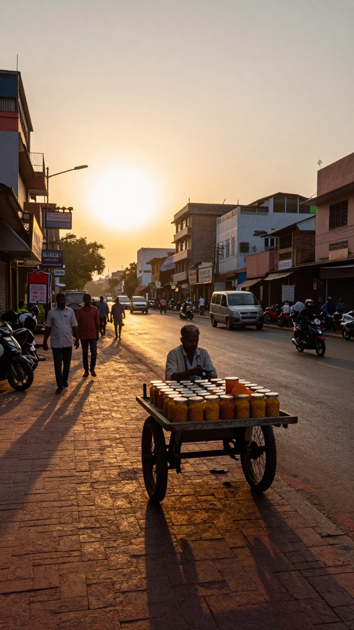 Hyderabad Street Scene at Sunset Light in in Hyderabad, India