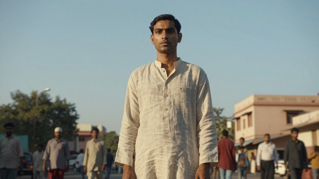 Hyderabad Style Portrait at Clear Late-afternoon Light in in Hyderabad, India