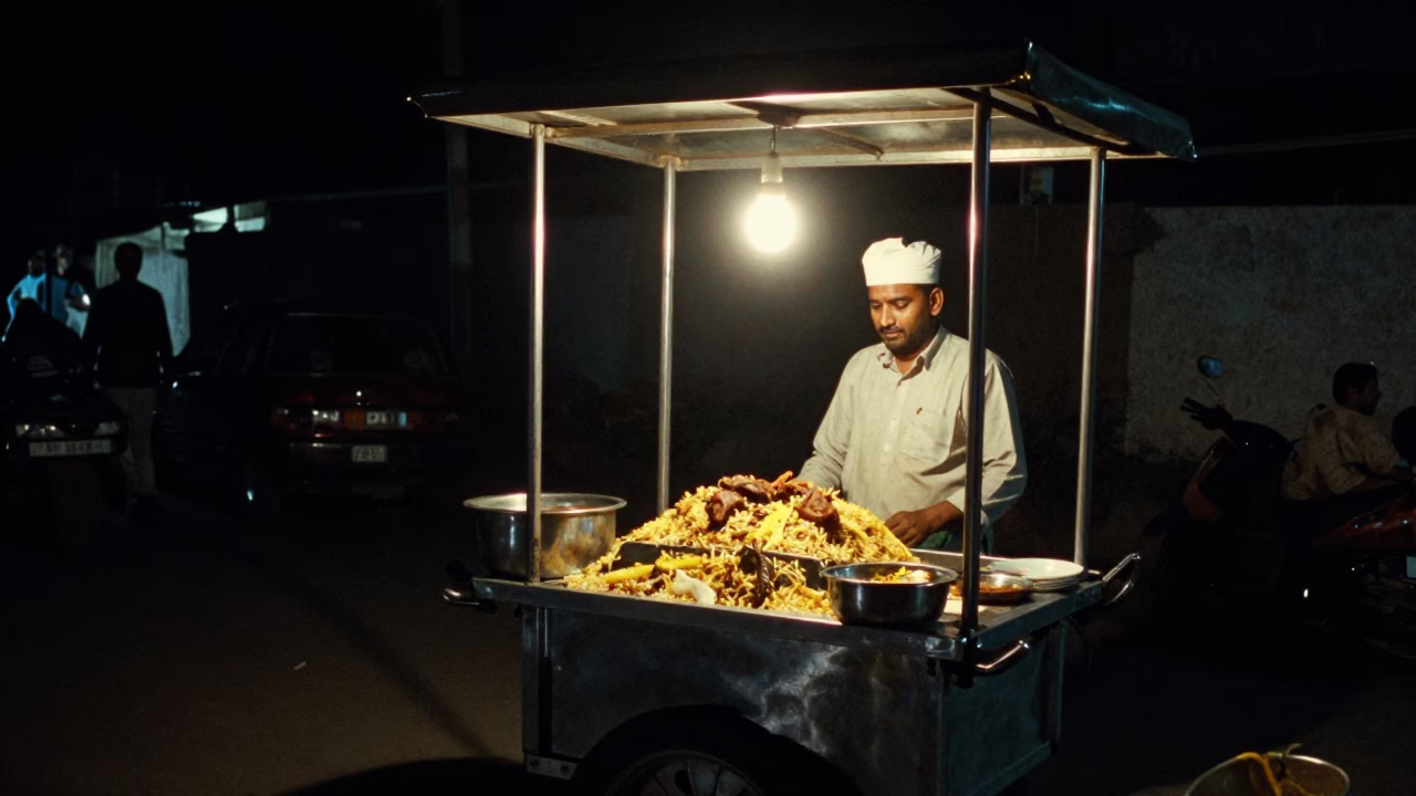 Hyderabadi Biryani in Hyderabad at The Deepest Night Sky Light in in Hyderabad, India