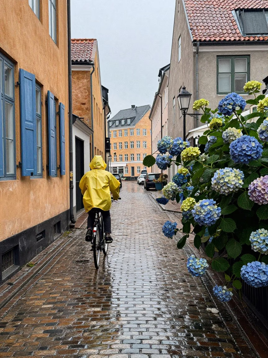 Hydrangeas in Copenhagen at Midday Light in in Copenhagen, Denmark