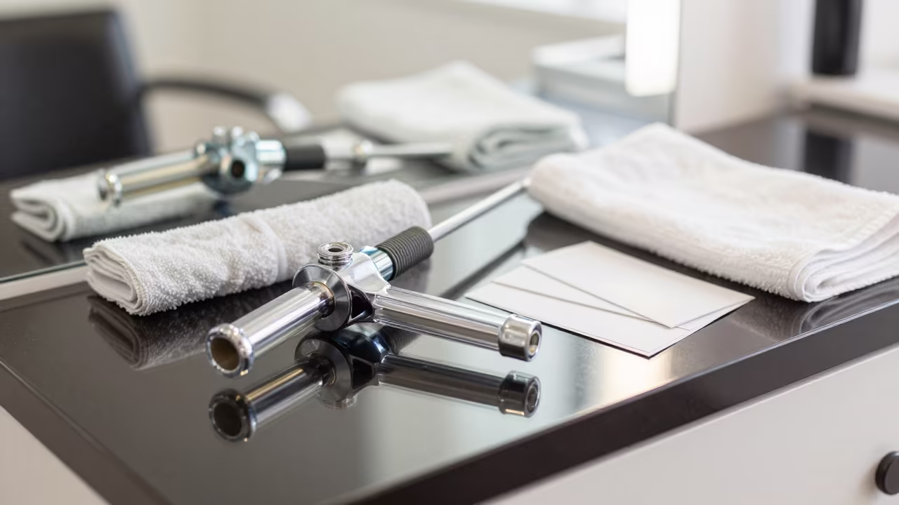 Hydraulic Bleed Kit on Salon Mirror with Chrome in inside a salon row near Strasbourg
