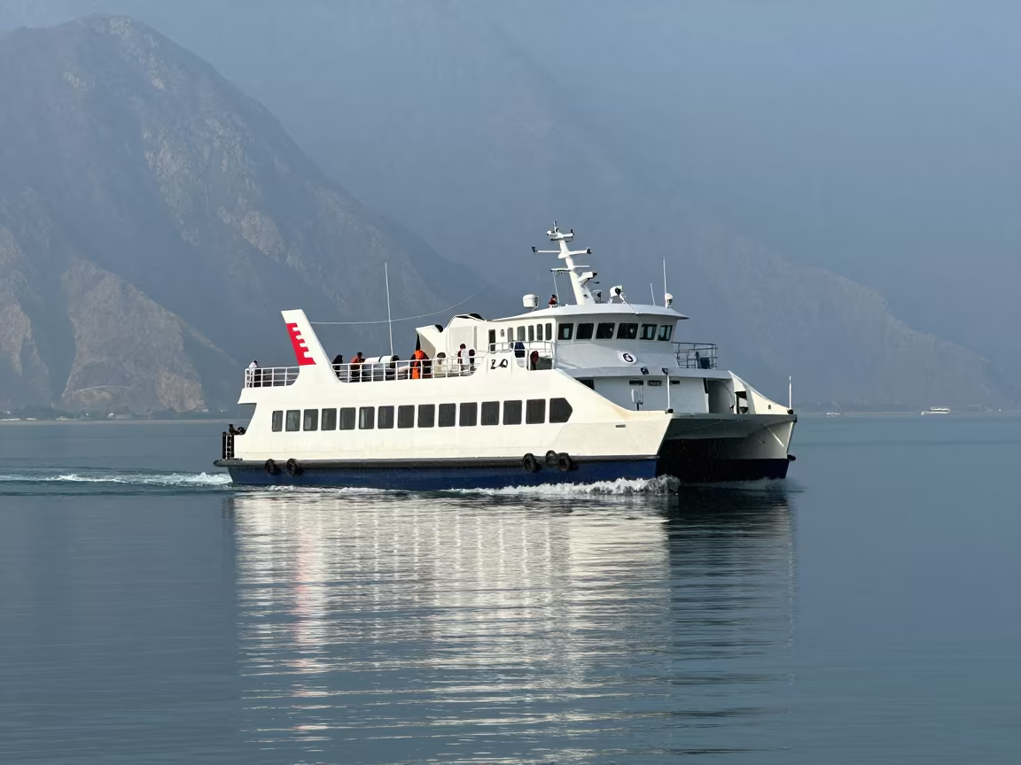 Hydrofoil Ferry Rising Over Rainy Omani Bay in in Oman