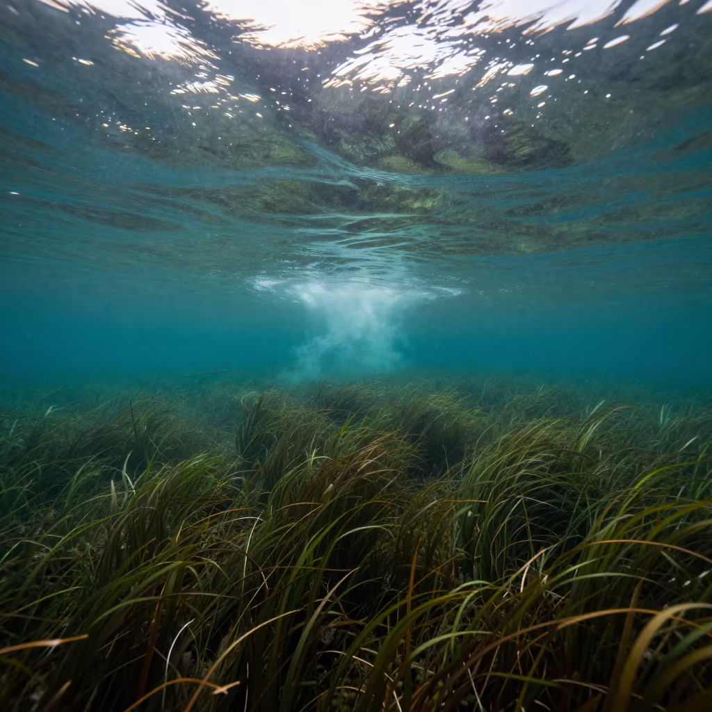 Hydrogen Sulfide River Silhouette Underwater Sardinia in above a seagrass meadow in Sardinia