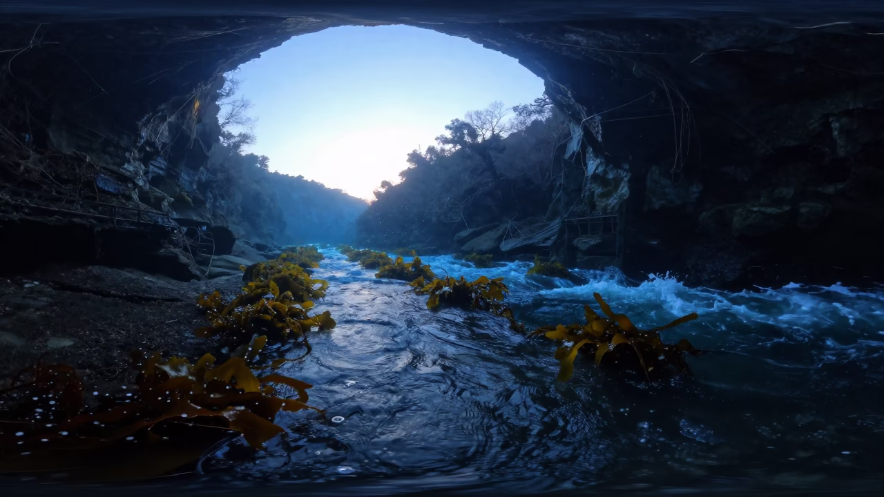 Hydrogen Sulfide River Underwater Cave Blue Hour in along a kelp-fringed shelf near Busan