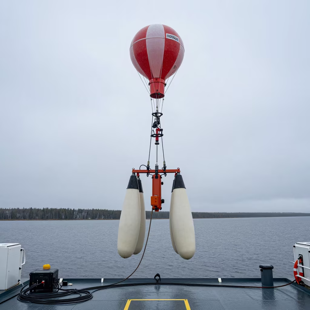 Hydrophone Array Lowered From Research Vessel in near a weather balloon launch site in Northwest Territories
