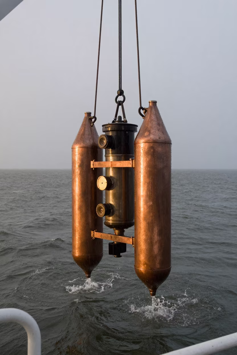 Hydrophone Array Lowered in Rhode Island in beside a tidal survey transect in Rhode Island