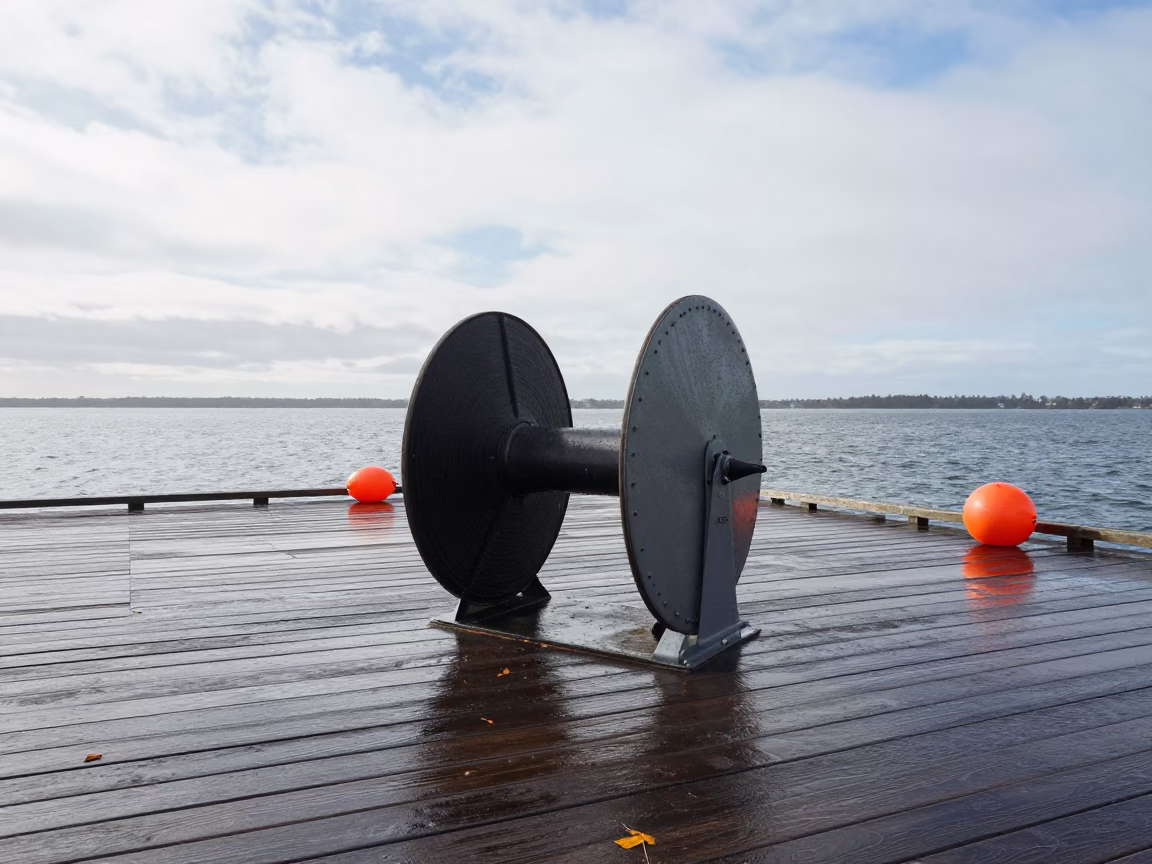 Hydrophone Spool on Wet Perth Pier in in Perth