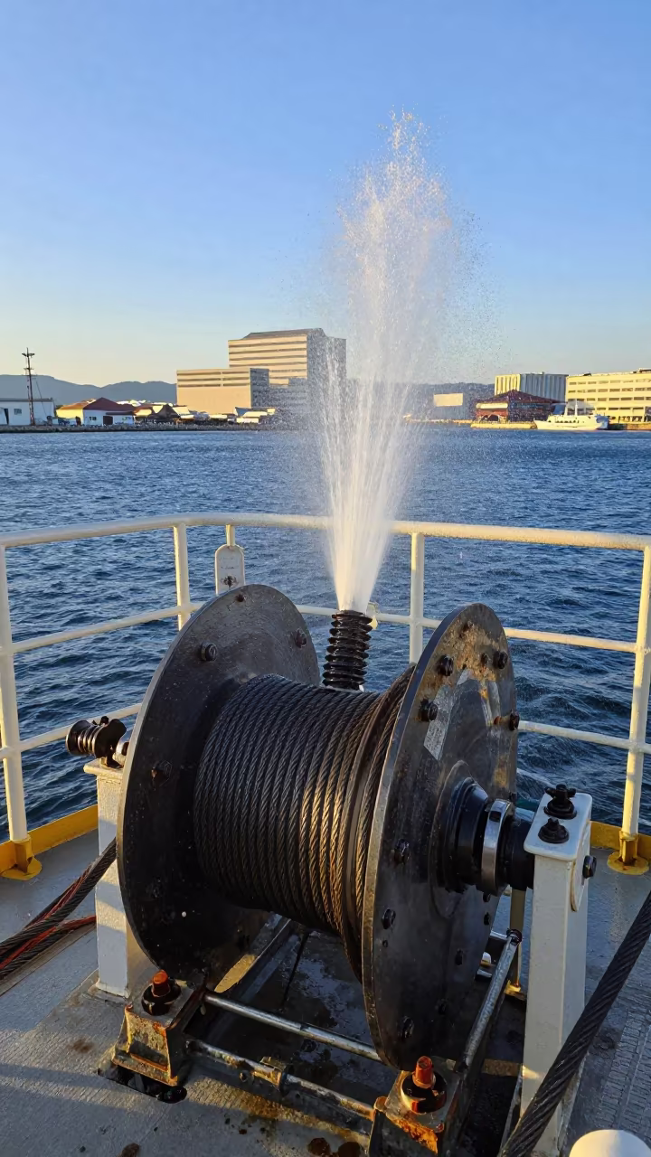 Hydrophone Winch Droplets in Golden Harbor Light in near Fukuoka