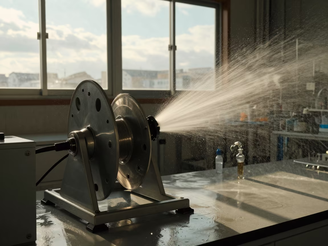 Hydrophone Winch Sprays Droplets in Osaka Lab in in Tsuruhashi, Osaka