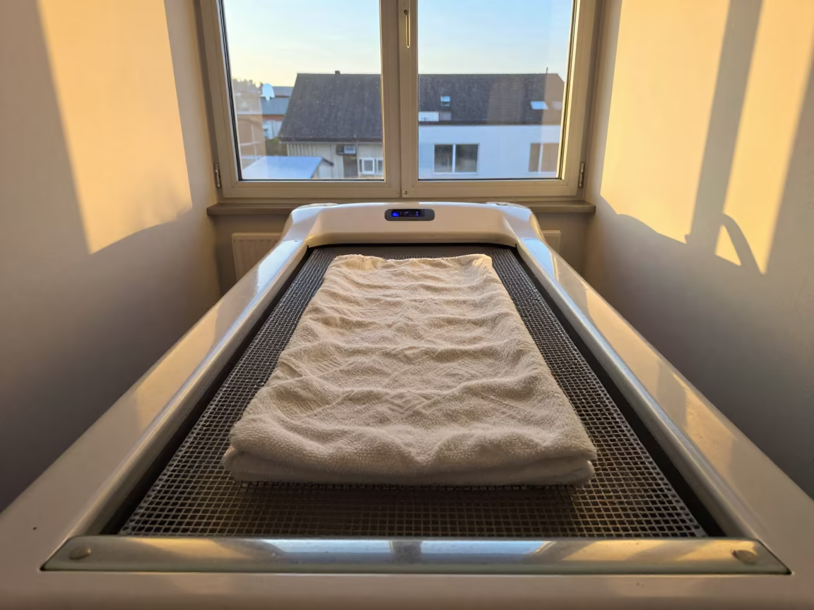 Hydrotherapy Treadmill Filter Tray Golden Hour in inside a grooming bay near Freiburg