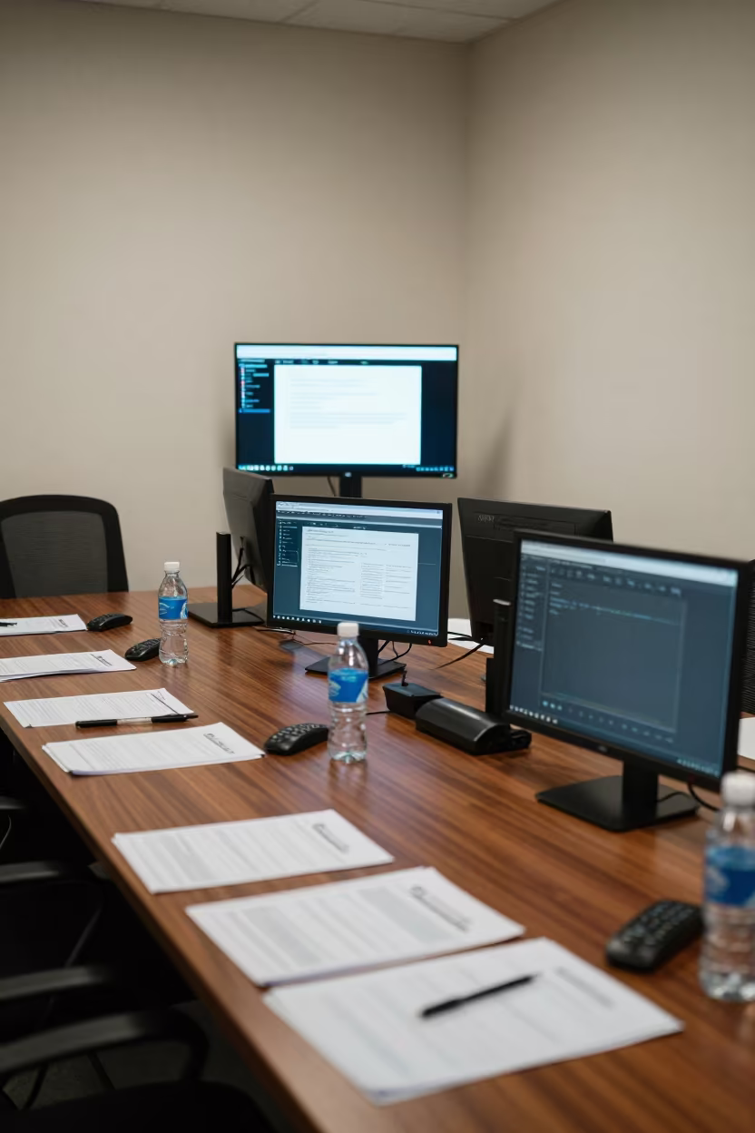 Ibadan Operations Boardroom Monsoon Afternoon in in an operations center under monitor glow in Ibadan