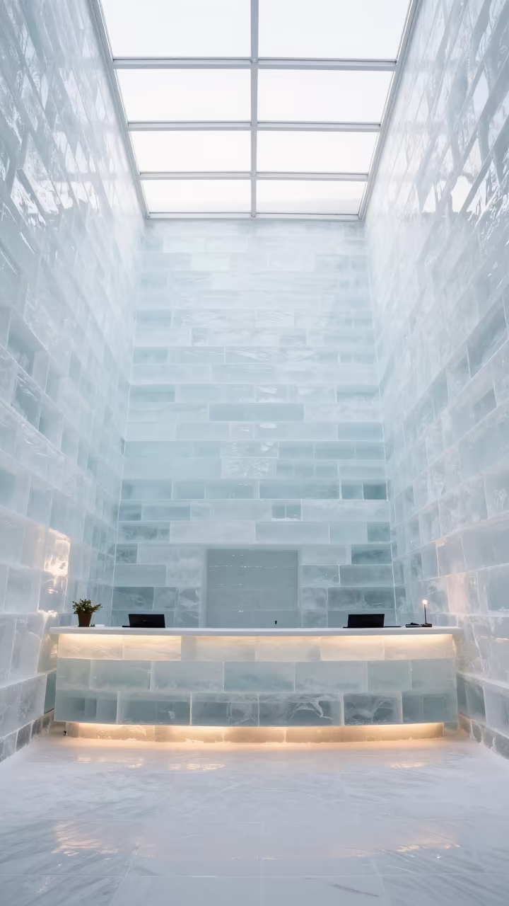 Ice Carved Lobby Walls in Guelmim Midmorning in inside a hotel lobby in Guelmim