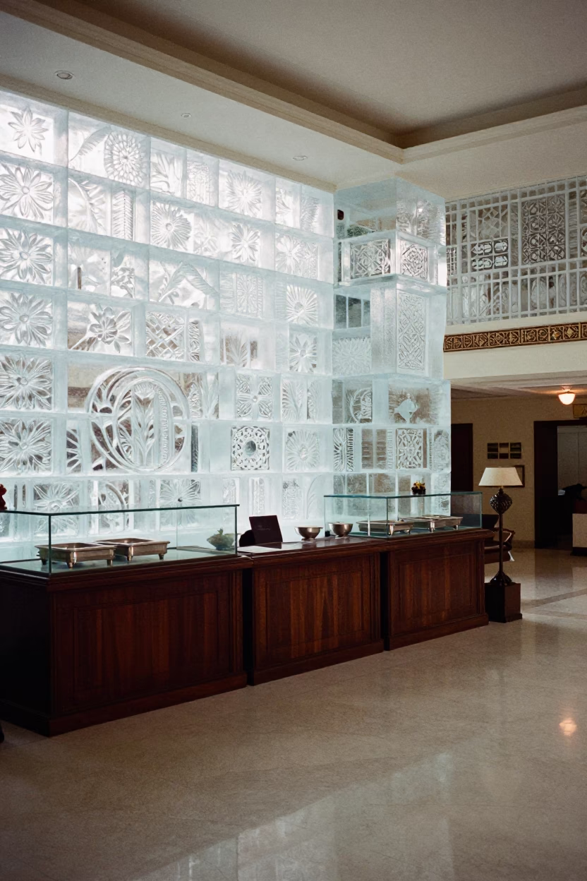Ice Carved Walls in Chandigarh Hotel Lobby in inside a hotel lobby in Chandigarh