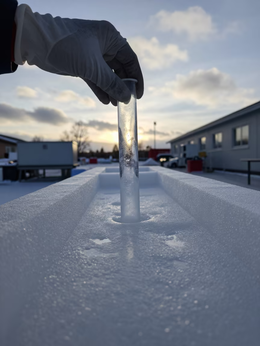 Ice Core Sample Lifted at Stockholm Dawn in in Stockholm