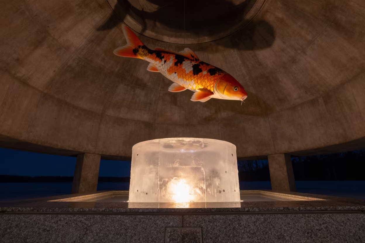 Ice Core on Sapporo Ledge Under Night Firelight in on a stone ledge in Sapporo