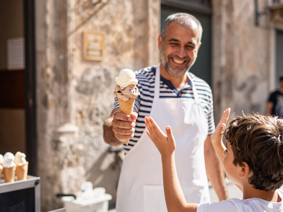 Ice Cream in Palermo at Late Morning Light in in Palermo, Italy