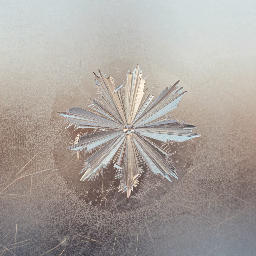 Ice Crystal Flower on Frozen Window Near Linen in against woven linen fibers near Anchorage