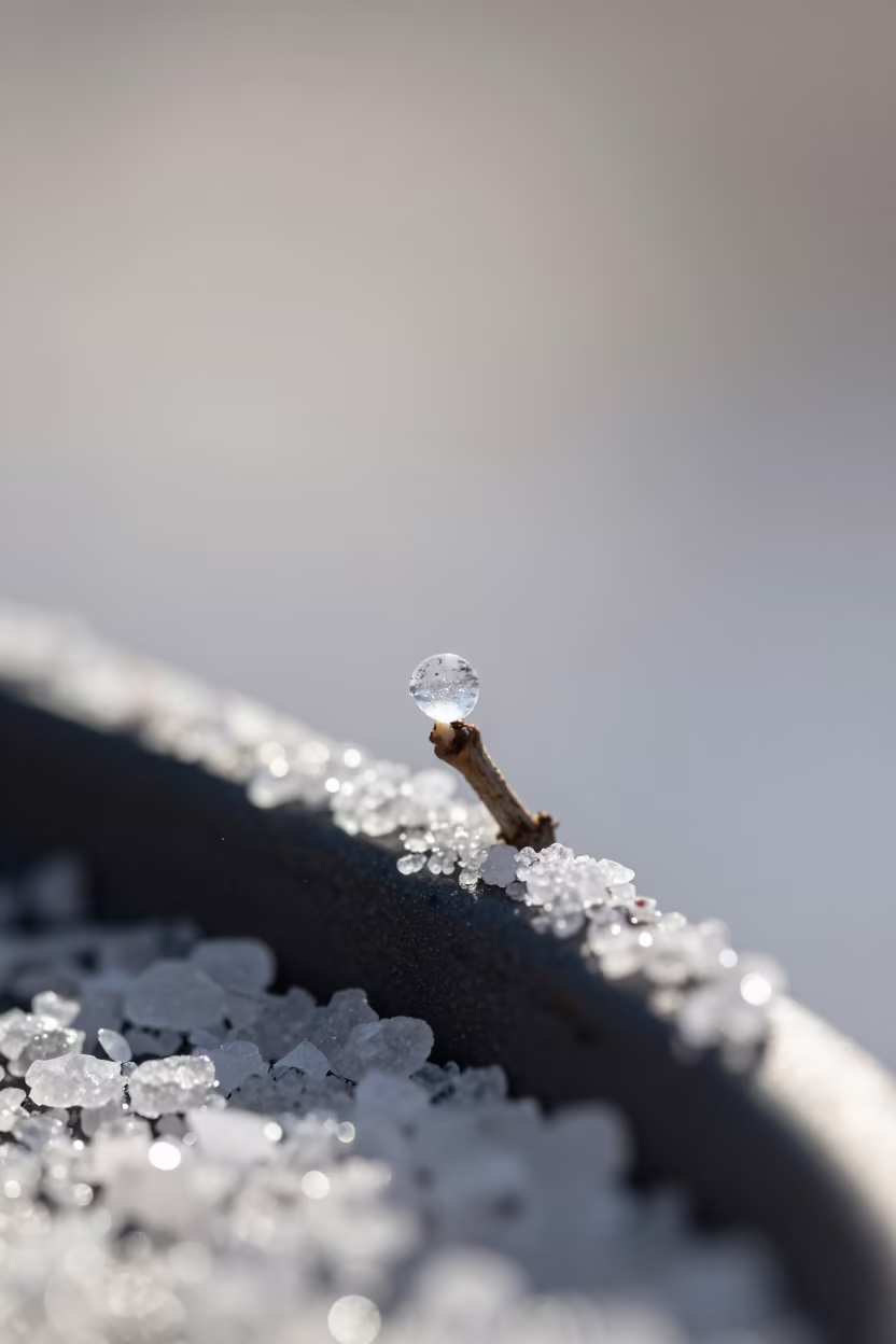 Ice Crystal Growing on Twig in Stockholm in on salt crystals along a pan rim near Stockholm