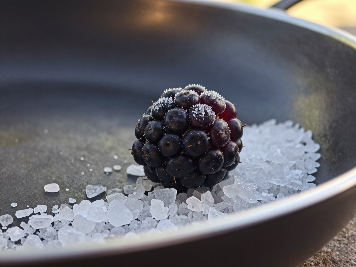 Ice Crystals on Berry Salt Pan Rim Oslo in on salt crystals along a pan rim in Oslo