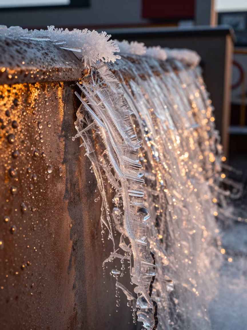 Ice Crystals on Metal Rain Beads Oslo in across a rain-beaded metal surface near Oslo