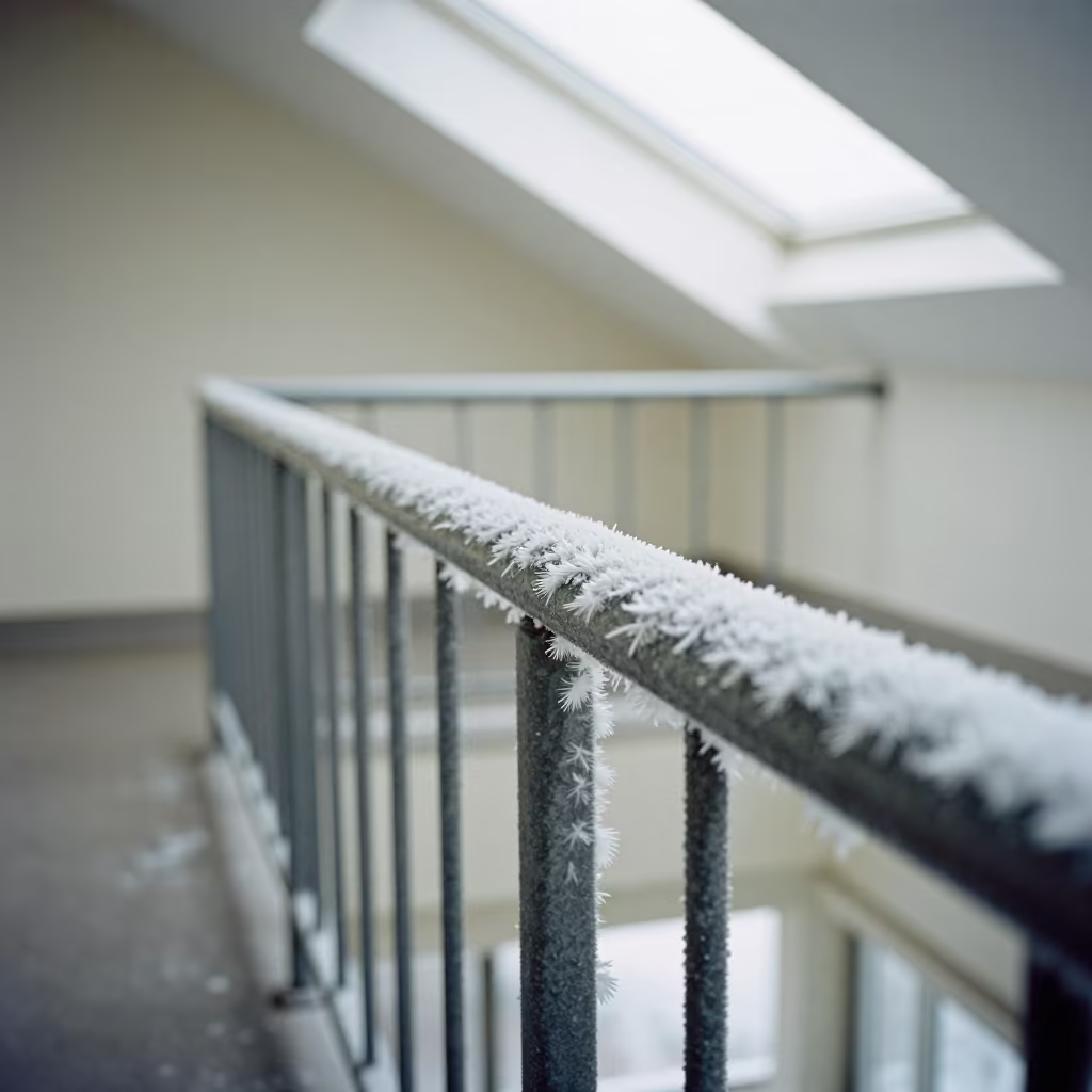 Ice Feathers on Frozen Handrail in Ontario in in Ontario