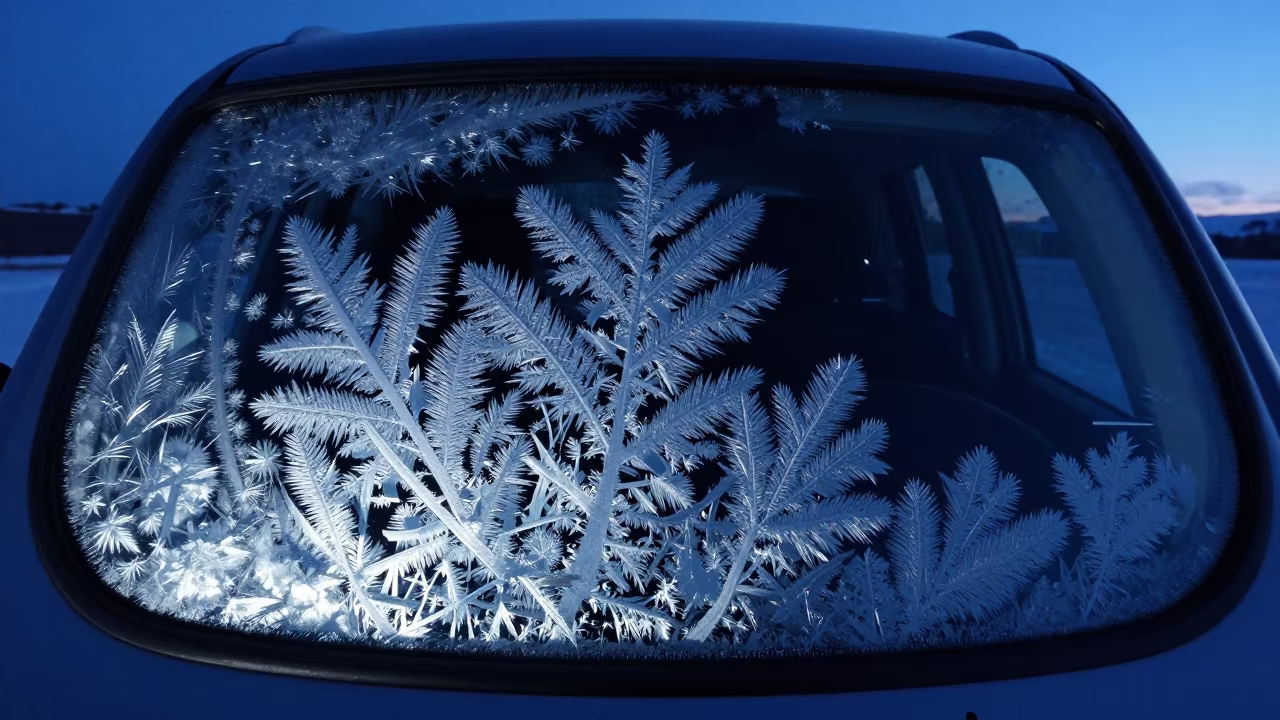 Ice Fractal Patterns on Car Window Predawn in near Rovaniemi